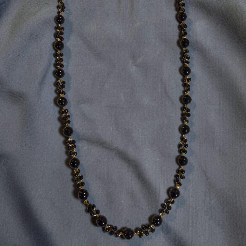 Vintage Trifari Black Lucite Acrylic & Gold Tone Cluster Necklace 31"
